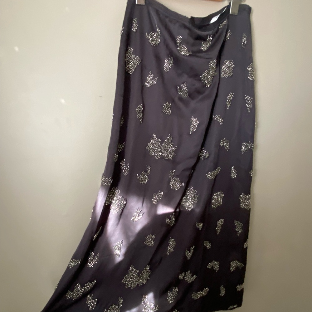 Zara Black Midi  Skirt with Silver Bead Embellishments